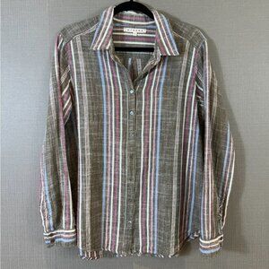 Xirena Stripe 100% Cotton Button Front Shirt Blouse Metallic